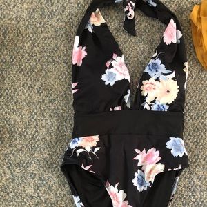 Pink lily one piece flower bathing suit